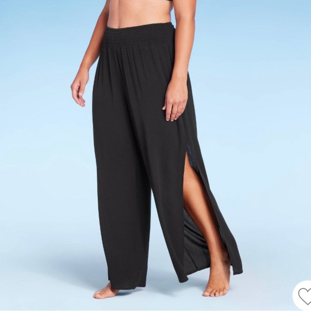 Smocked waist side slit beach cover up pants NWT